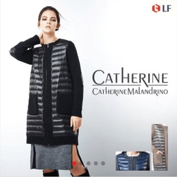 Catherine Malandrino Long Puffer Coat US S 55 KR Goose Down Padding Knit Black - Picture 3 of 14